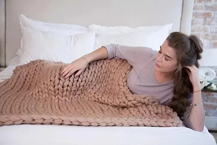 Weighted Knitted Blanket Handmade Minky Chunky Throw Blanket Soft And Breathable - 3 sizes available