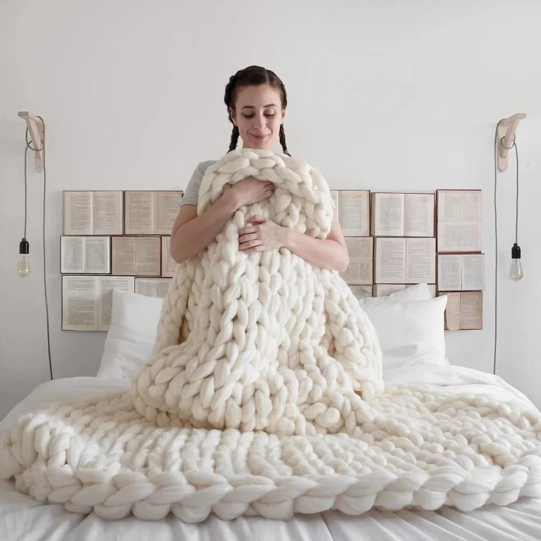 Weighted Knitted Blanket Handmade Minky Chunky Throw Blanket Soft And Breathable - 3 sizes available