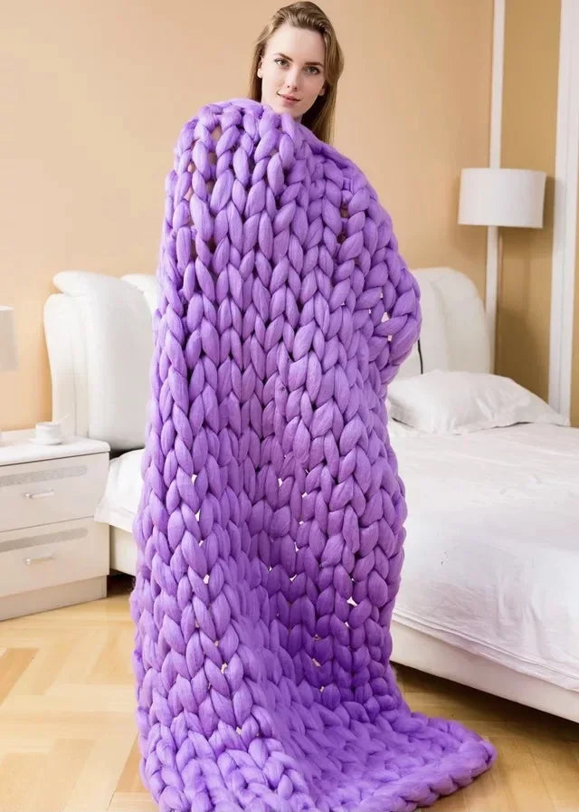 Weighted Knitted Blanket Handmade Minky Chunky Throw Blanket Soft And Breathable - 3 sizes available