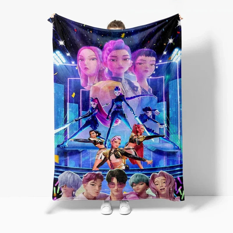 Demon Hunter Printed Flannel Blanket for Anime K-pop Fans