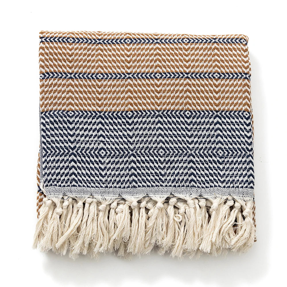 Modern simple cotton blanket large size 130x180CM with tassels soft nap blanket