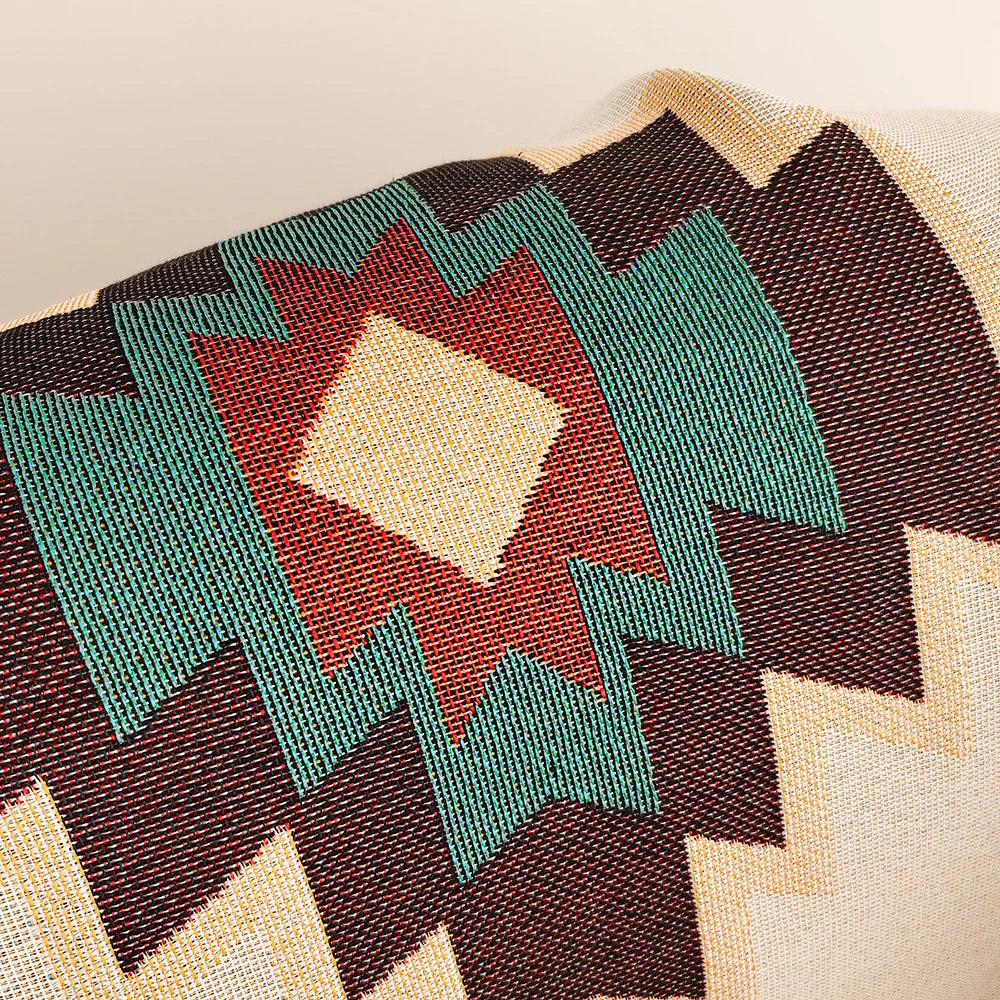 Oversized Boho Throw Blanket with Fringe, Southwestern Geometric Tapestry Vintage Woven Throw Blankets, Double-Sided
