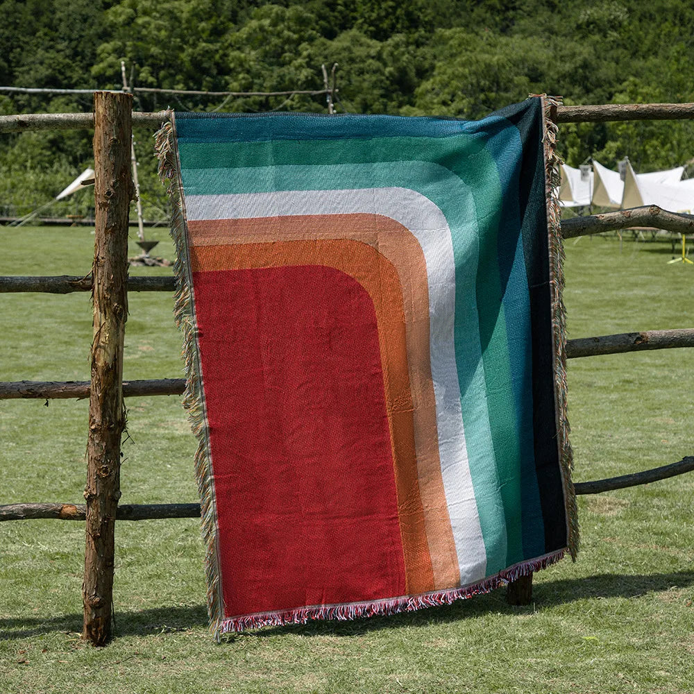 Hippie, Summer of Love, Boho, Geometric Shape Knit Blanket Cotton Linen
