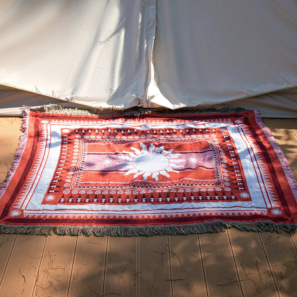 Hippie, Summer of Love, Boho, Geometric Shape Knit Blanket Cotton Linen