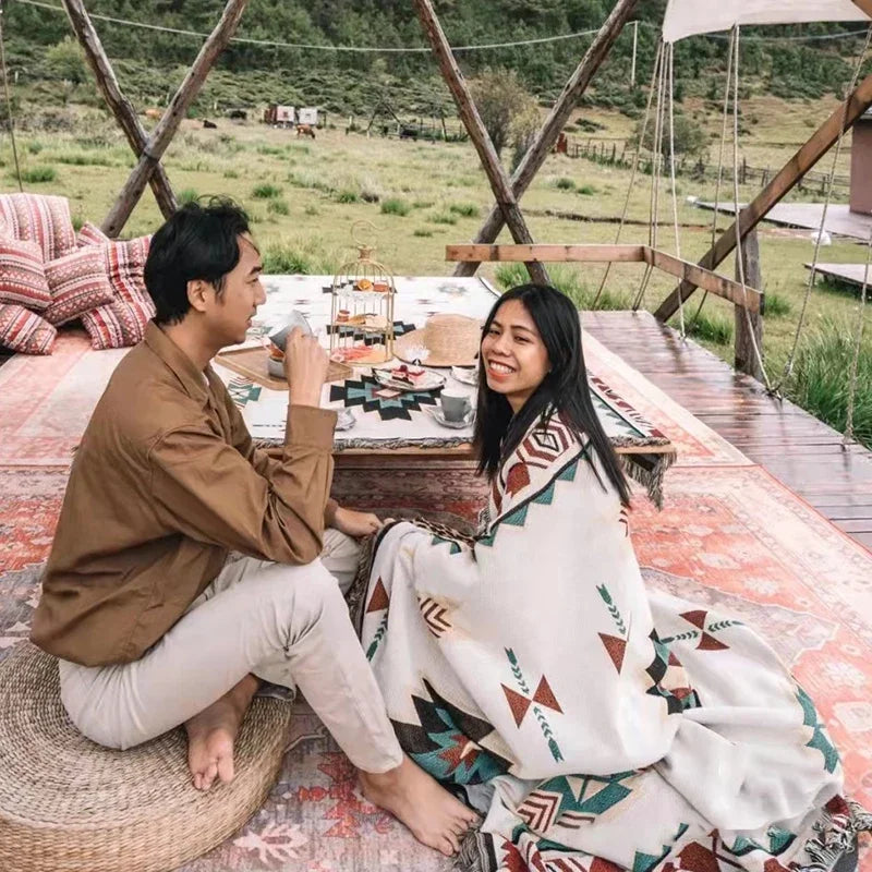 Ethnic Bohemian Blankets Outdoor Beach Picnic Blanket Striped Boho Linen