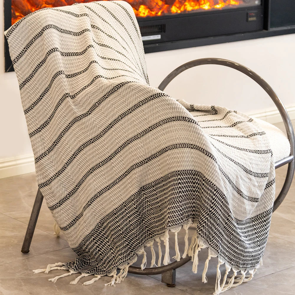 Modern simple cotton blanket large size 130x180CM with tassels soft nap blanket