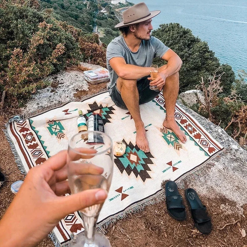 Ethnic Bohemian Blankets Outdoor Beach Picnic Blanket Striped Boho Linen