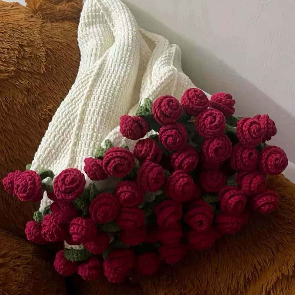 Flower Bouquet Blanket Soft and Lightweight Knitted Throw Blankets for Birthday Wedding Valentine’s Day Home Decor