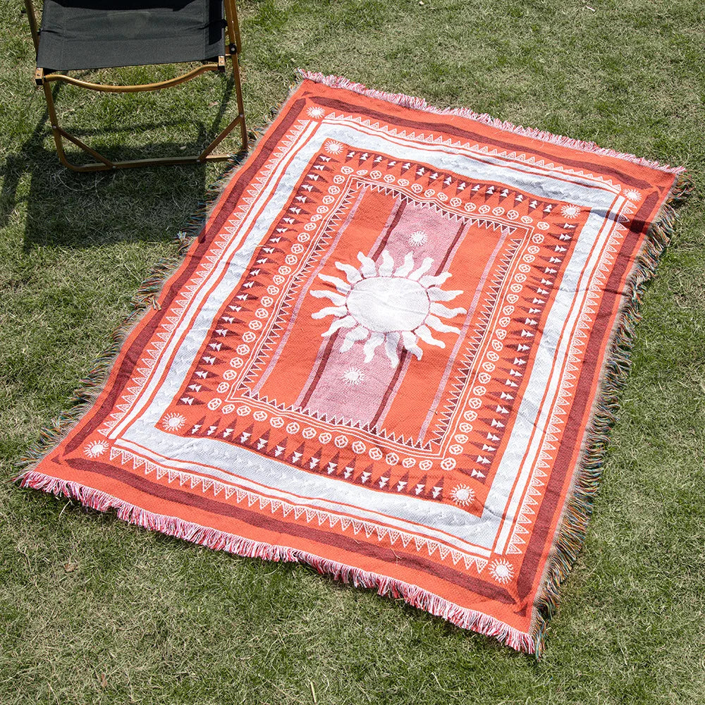 Hippie, Summer of Love, Boho, Geometric Shape Knit Blanket Cotton Linen