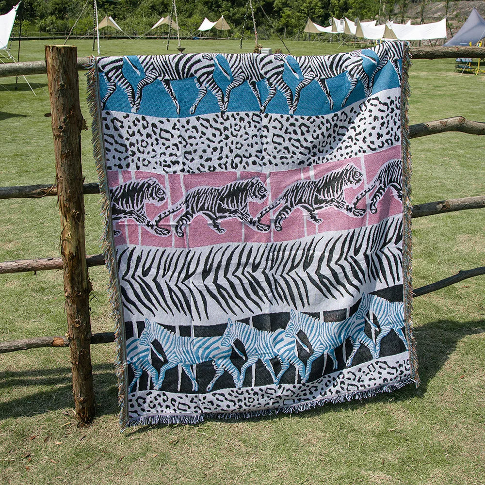 Hippie, Summer of Love, Boho, Geometric Shape Knit Blanket Cotton Linen