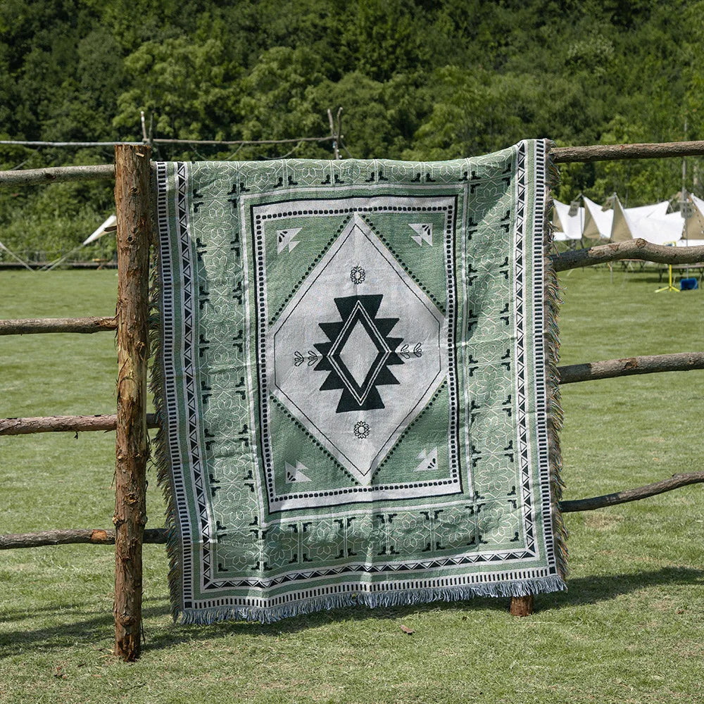 Hippie, Summer of Love, Boho, Geometric Shape Knit Blanket Cotton Linen