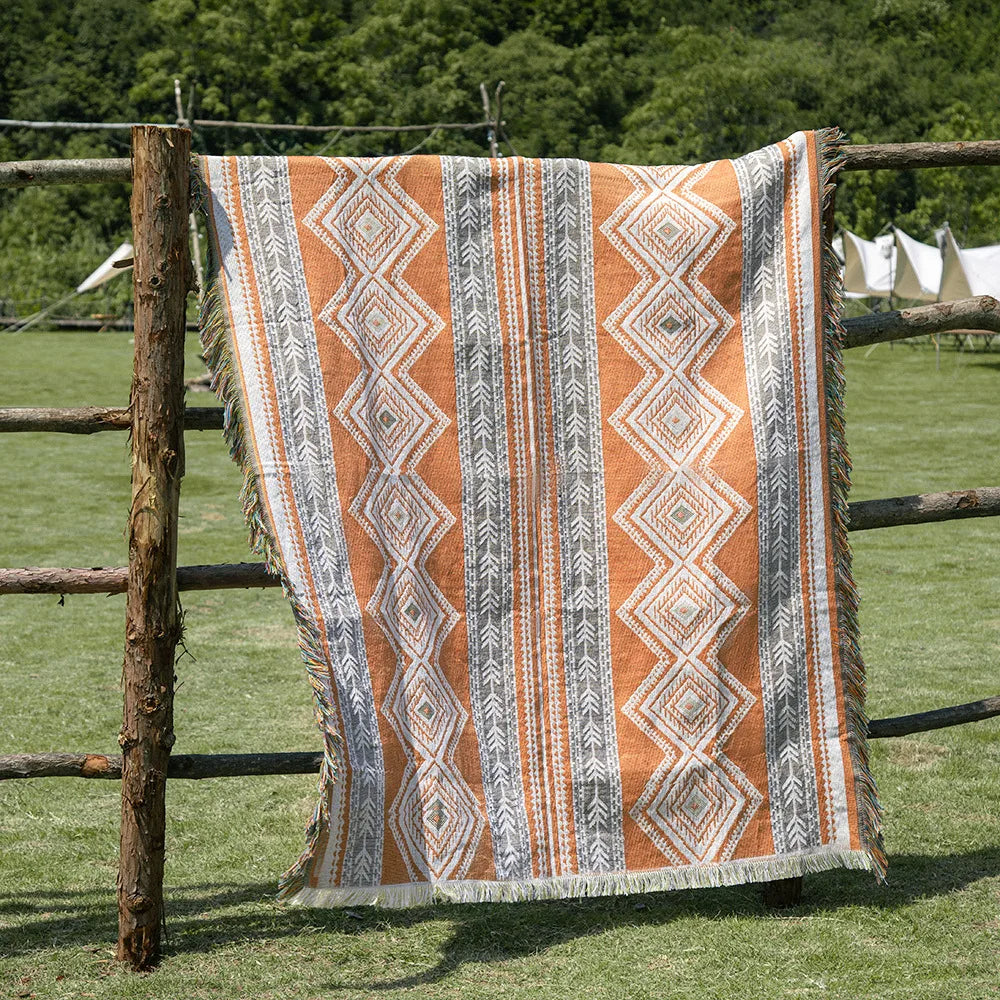 Hippie, Summer of Love, Boho, Geometric Shape Knit Blanket Cotton Linen
