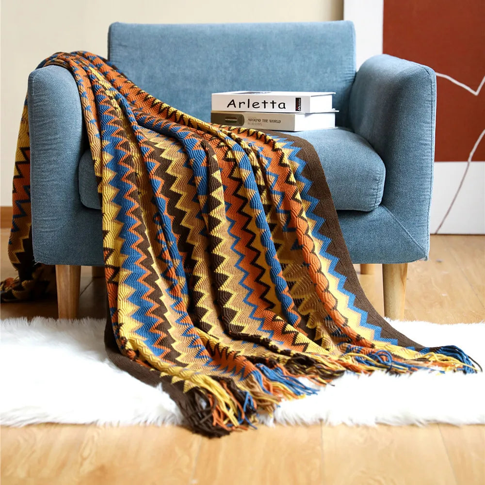 Bohemian Blanket Shawl Soft Cover Knit Blanket