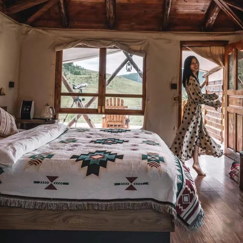 Ethnic Bohemian Blankets Outdoor Beach Picnic Blanket Striped Boho Linen