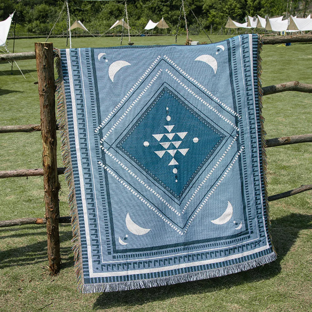 Hippie, Summer of Love, Boho, Geometric Shape Knit Blanket Cotton Linen