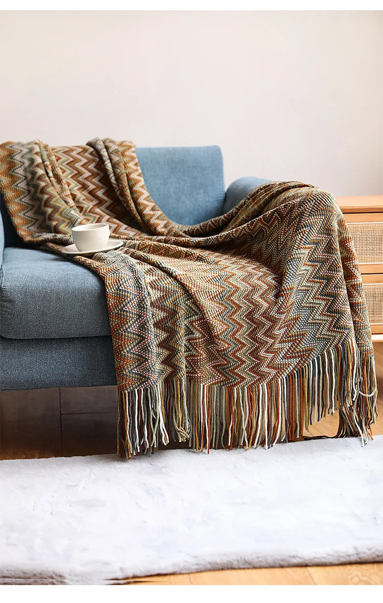 Bohemian Blanket Shawl Soft Cover Knit Blanket