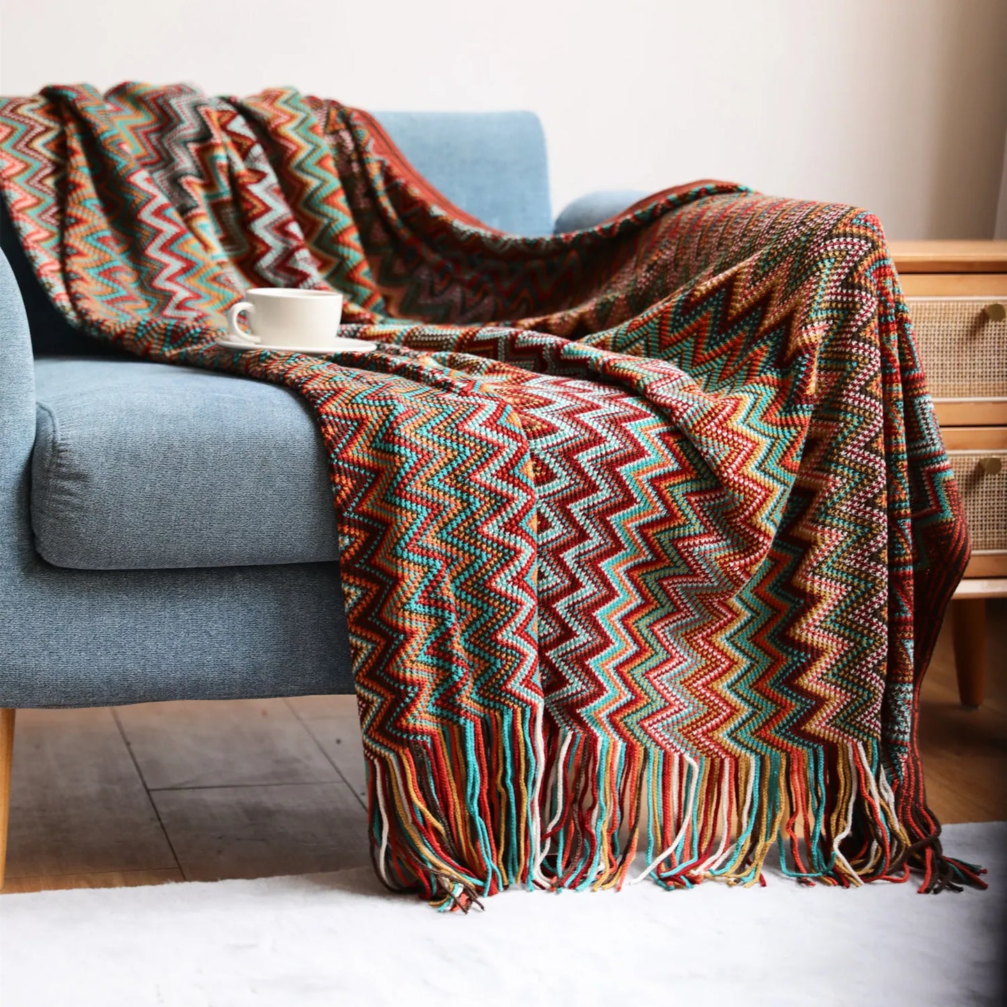Bohemian Blanket Shawl Soft Cover Knit Blanket