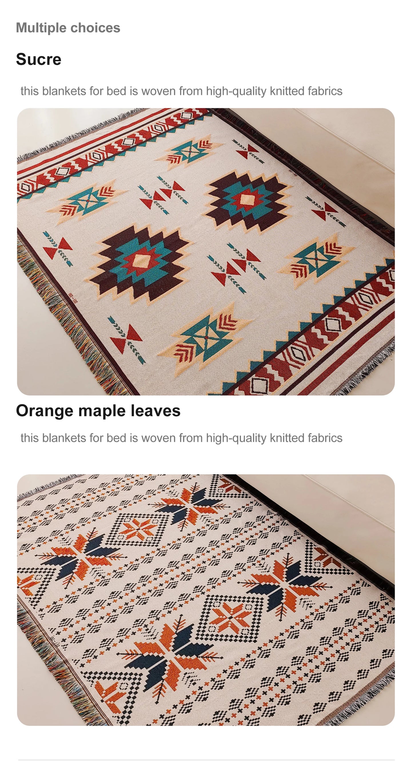 Oversized Boho Throw Blanket with Fringe, Southwestern Geometric Tapestry Vintage Woven Throw Blankets, Double-Sided