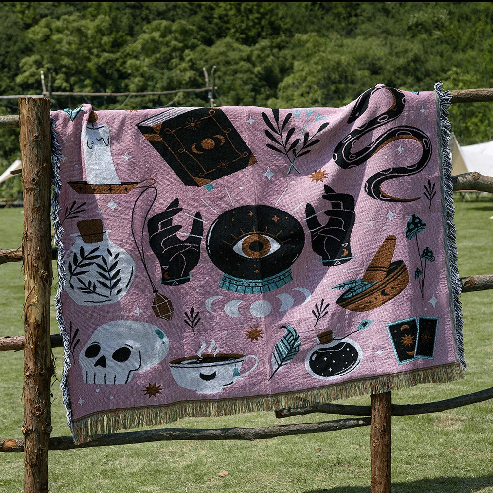 Hippie, Summer of Love, Boho, Geometric Shape Knit Blanket Cotton Linen